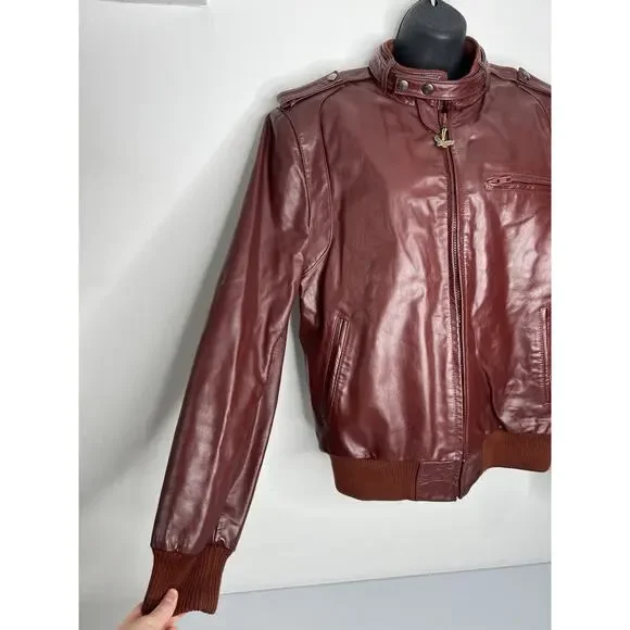 Vintage 70’s Berman’s Leather Burgundy Lined Bomber Jacket Size 42